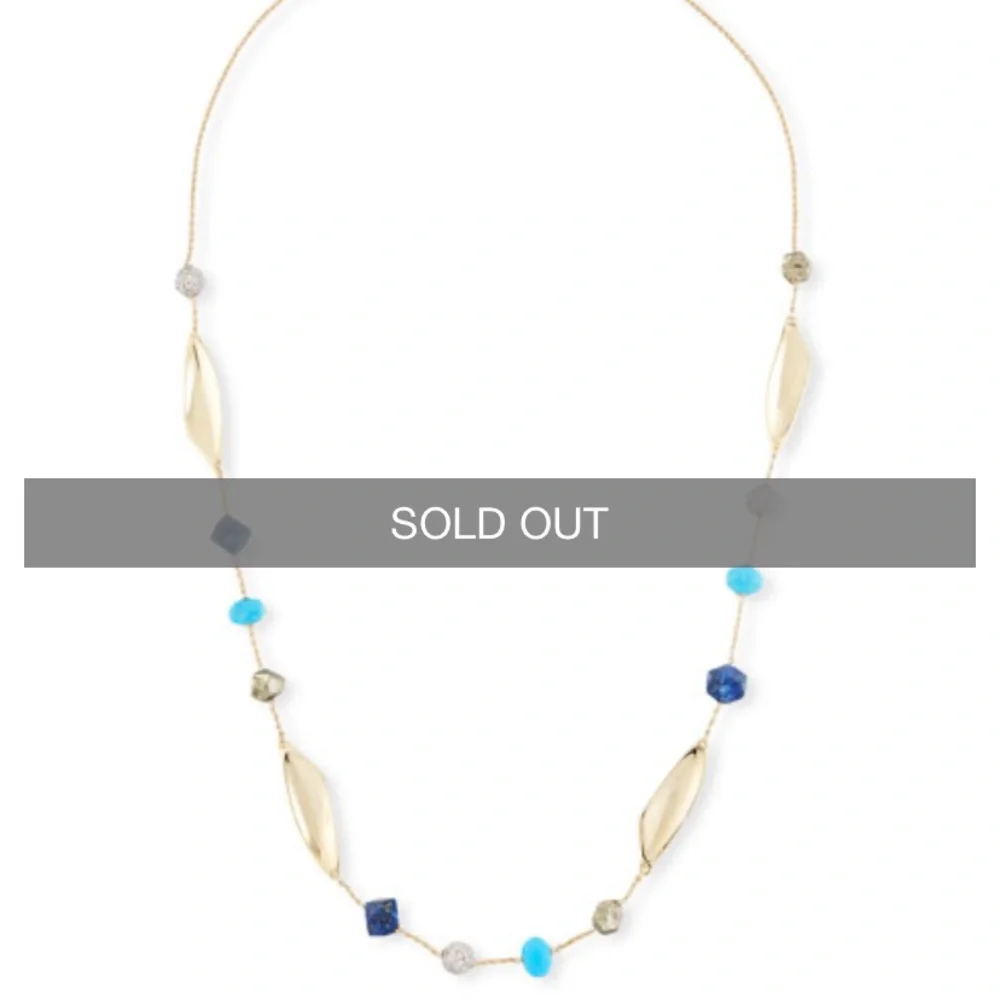 ALEXIS BITTAR NEW Gold Long Lapis Turquoise Pyrite Bead Chain  Gemstone Necklace